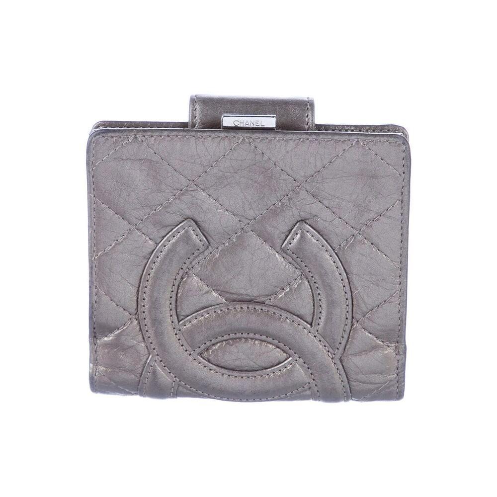 Chanel Cambon CC Quilted Metallic Matelasse Leather Bifold Small Wallet Clutch